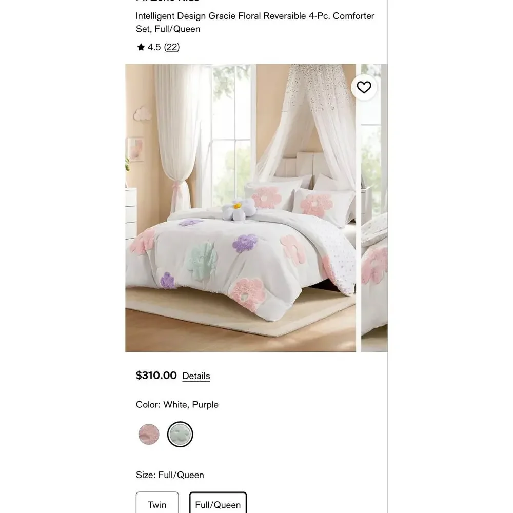 NEW! Intelligent Design 4PC Gracie/Madeline Midweight Comforter Set FULL/QUEEN